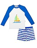 weVSwe Jungen Sonnenschutz Shirt Rash UPF 50+ Rashguard Lange Ärmel Blau Kinder Badeanzug Set Segelboot 2 Jahre