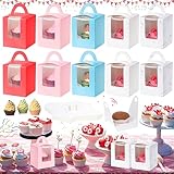 25 Stück tragbare Cupcake-Boxen, einzelne Cupcake-Boxen mit Fenster, mit Einsatz und Griffen und Sichtfenster aus PVC, für Hochzeit und Geburtstagsfeier (5 Farben)