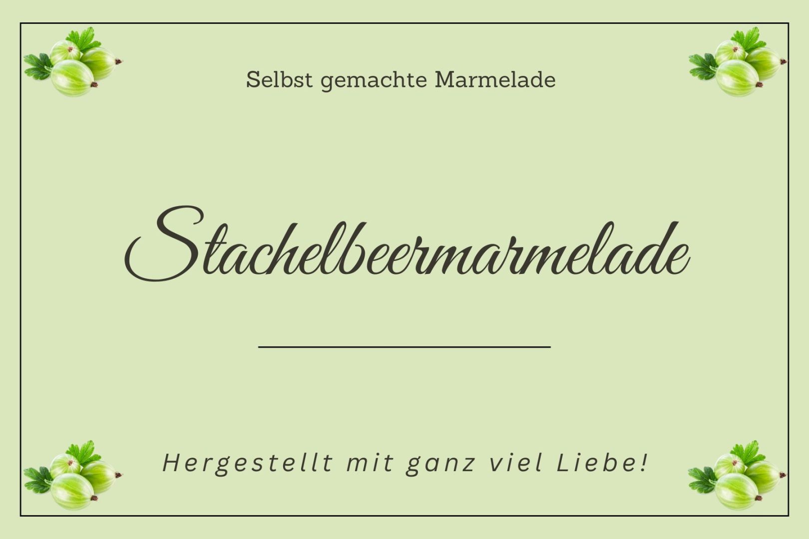 Etiketten für Marmeladengläser – Stachelbeermarmelade mit grünen Stachelbeeren